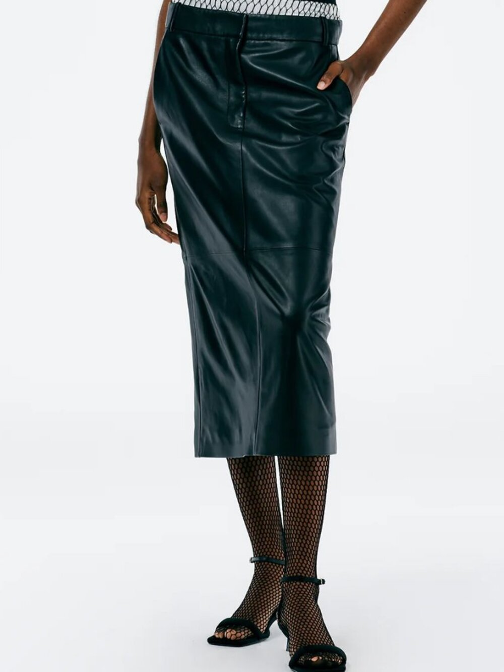 Tibi Leather Midi Trouser Skirt, 00